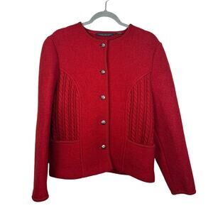Brooks Brothers Vintage Boiled Wool Cardigan Jacket Cable knit Detail Medium Red